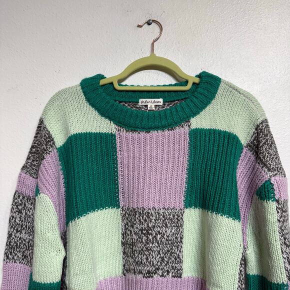 For Love & Lemons Green Colorblock Finley Cropped Oversized Sweater Sz XS NWT - Picture 3 of 15